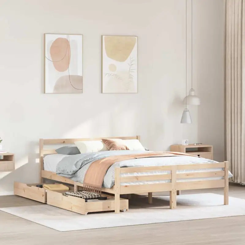 Bedframe van massief grenenhout voor een stabiele slaapplek - Naturel / 135 x 190 cm - Bedden & bedframes