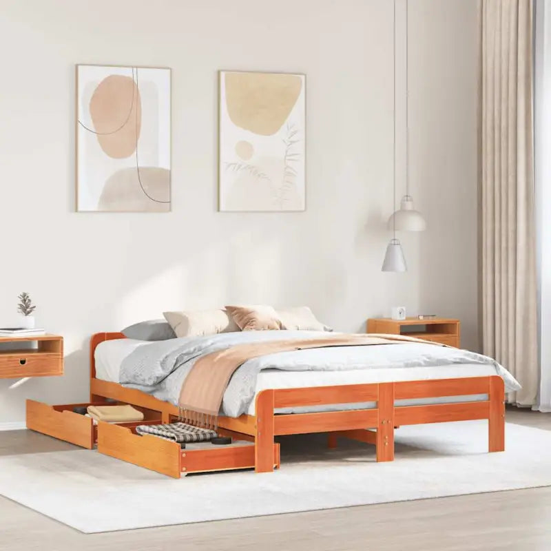 Bedframe van massief grenenhout voor een stevige en duurzame slaapruimte - Wasbruin / 140 x 200 cm - Bedden & bedframes