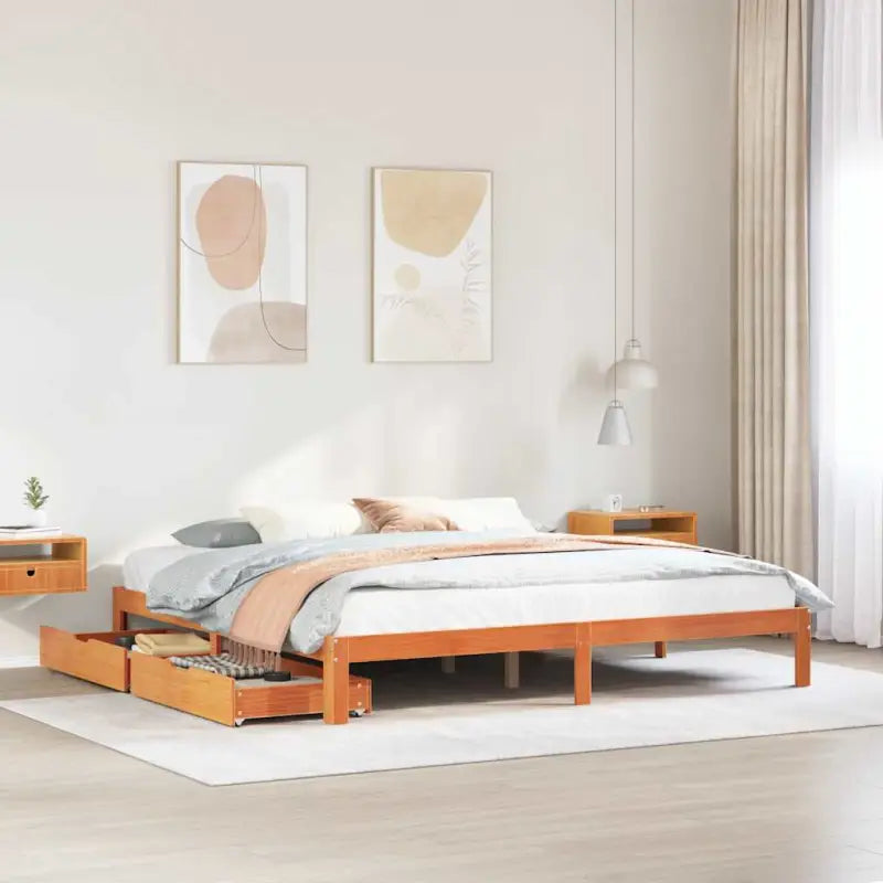 Bedframe van massief grenenhout voor een stevige en duurzame slaapkamer - Wasbruin / 180 x 200 cm - Bedden & bedframes