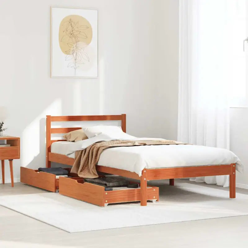 Bedframe van massief grenenhout voor een stevige en duurzame slaapkamer - Wasbruin / 100 x 200 cm - Bedden & bedframes