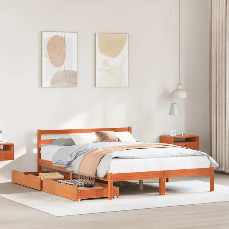 Bedframe van massief grenenhout voor een stevige en duurzame slaapkamer - Wasbruin / 120 x 200 cm - Bedden & bedframes