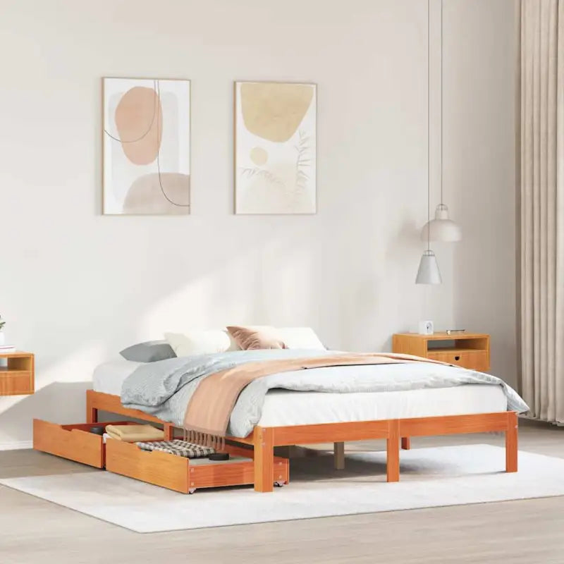 Bedframe van massief grenenhout voor een stevige en duurzame slaapkamer - Wasbruin / 120 x 190 cm - Bedden & bedframes