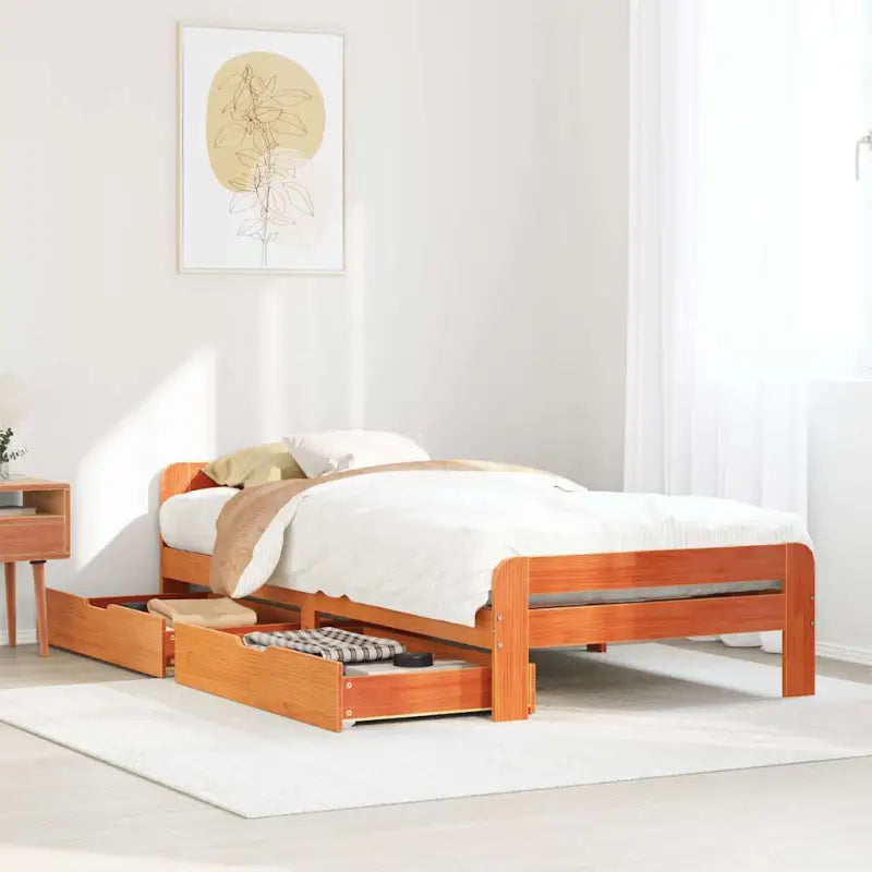 Bedframe van massief grenenhout voor een stevige en duurzame slaapruimte - Wasbruin / 90 x 200 cm - Bedden & bedframes