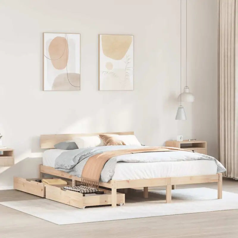 Bedframe van massief grenenhout voor stabiele en duurzame slaapkamer</assistant - Naturel / 135 x 190 cm - Bedden &