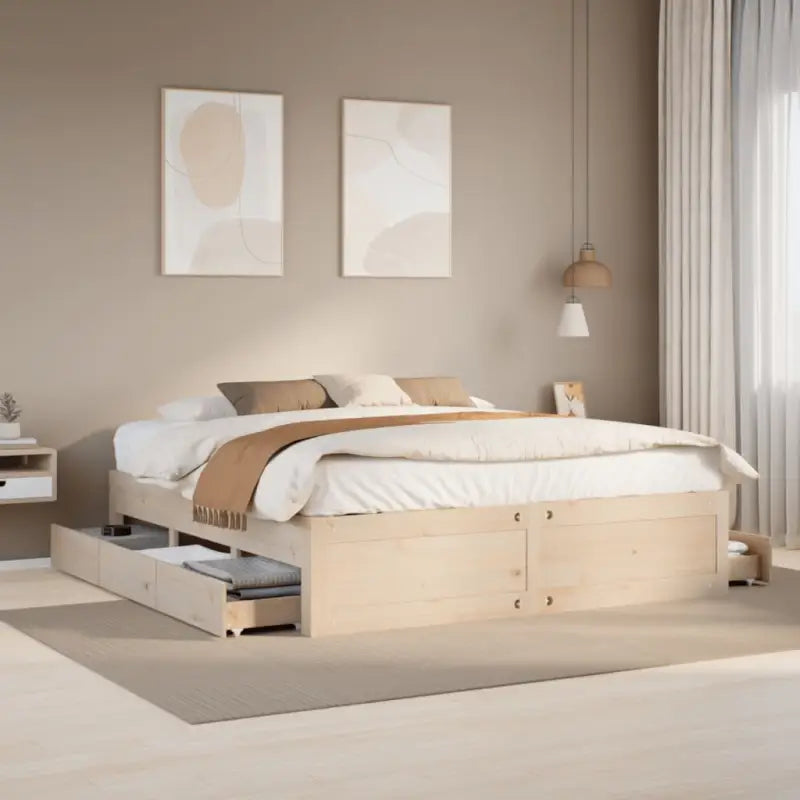 Bedframe van massief grenenhout voor stevige en duurzame slaapcomfort - Naturel / 200 x 200 cm - Bedden & bedframes