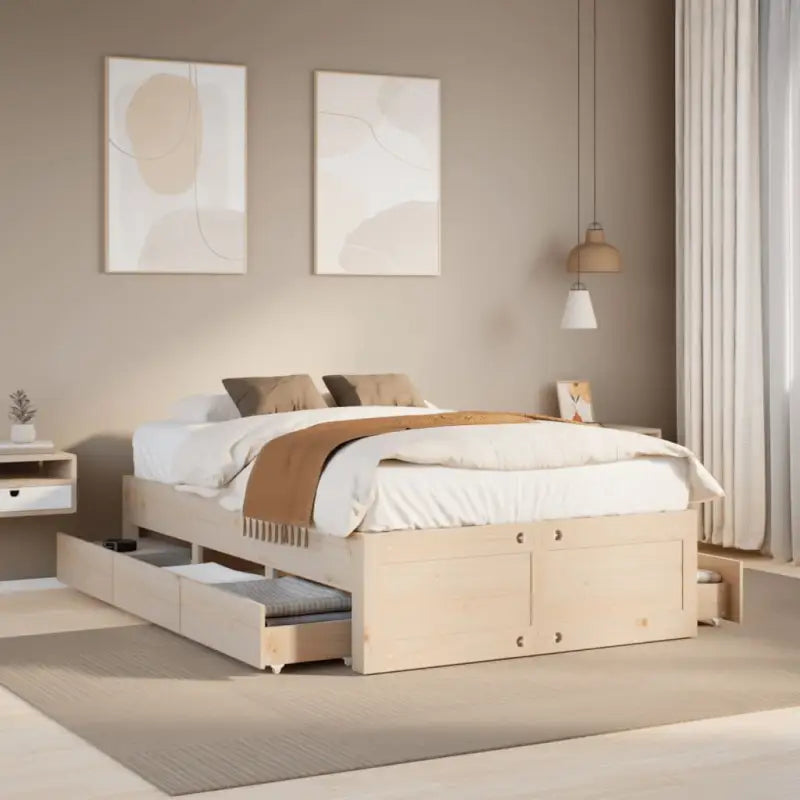 Bedframe van massief grenenhout voor stevige en duurzame slaapcomfort - Naturel / 135 x 190 cm - Bedden & bedframes