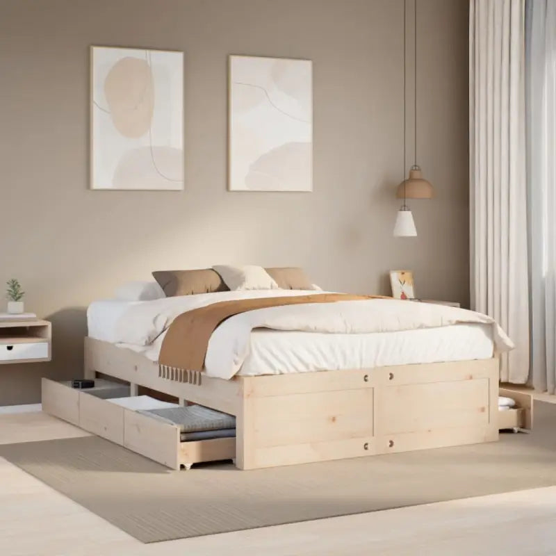 Bedframe van massief grenenhout voor stevige en duurzame slaapcomfort - Naturel / 140 x 190 cm - Bedden & bedframes