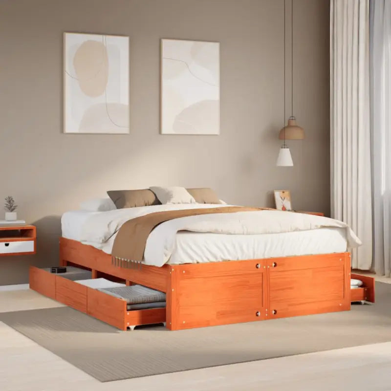 Bedframe van massief grenenhout voor stevige en duurzame slaapcomfort - Wasbruin / 160 x 200 cm - Bedden & bedframes