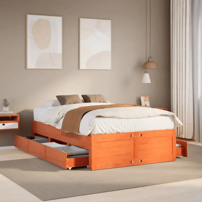 Bedframe van massief grenenhout voor stevige en duurzame slaapcomfort - Wasbruin / 120 x 200 cm - Bedden & bedframes