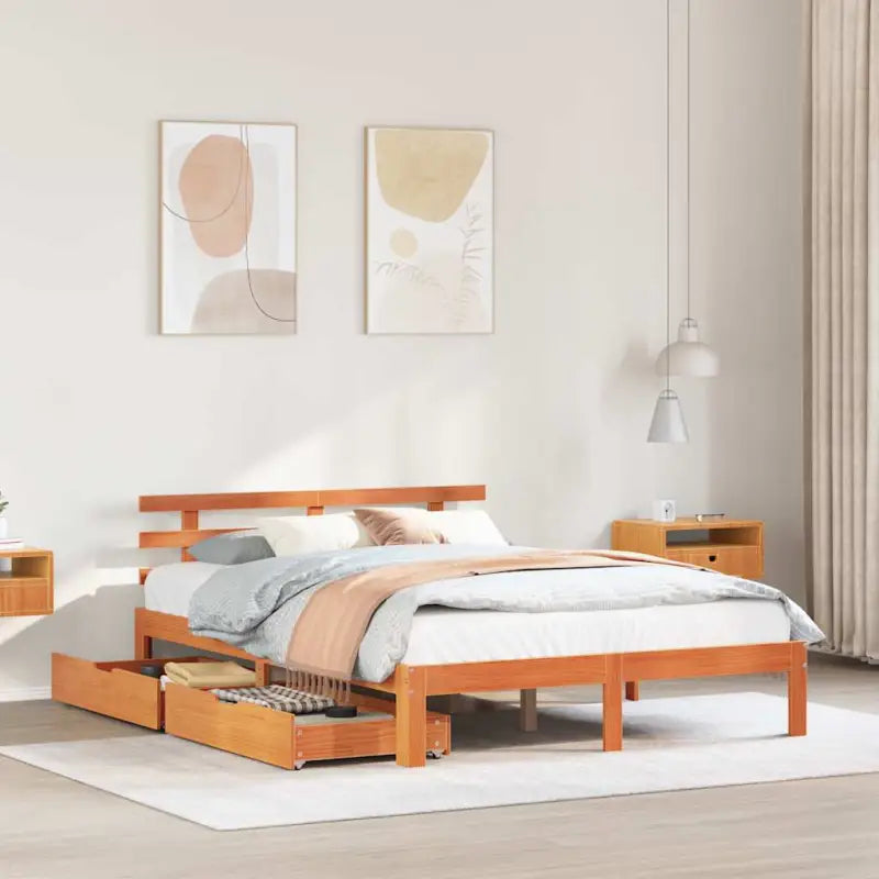 Bedframe van massief grenenhout voor stevige en duurzame slaapplaats - Wasbruin / 140 x 200 cm - Bedden & bedframes