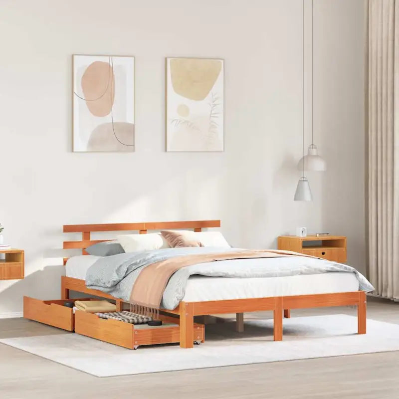 Bedframe van massief grenenhout voor stevige en duurzame slaapplaats - Wasbruin / 135 x 190 cm - Bedden & bedframes