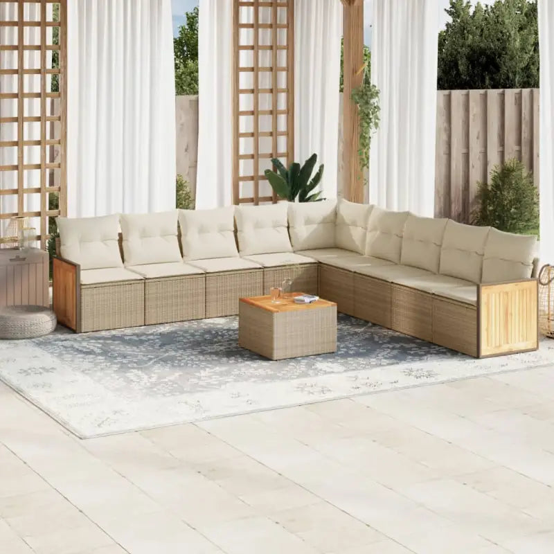 Beige loungeset met gepoedercoat staal en comfortabele afmetingen zitting - beige en crèmekleurig / Met tafel - Tuinsets