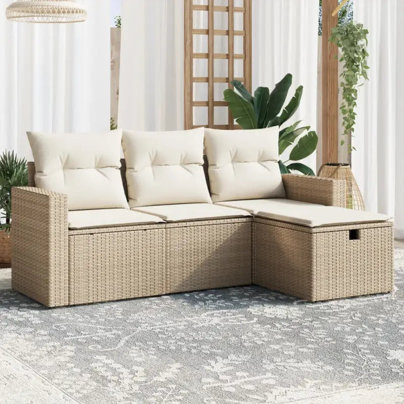 Beige loungeset van gepoedercoat staal voor tuin en terras - beige en crèmekleurig / zonder opbergruimte - Tuinsets