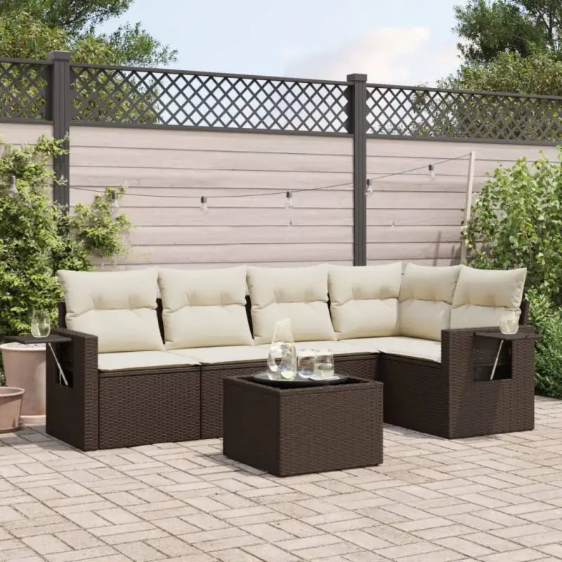 Beige materiaal loungeset met gepoedercoat staal afmetingen voor tuin of terras - Bruin en crème / Met tafel - Tuinsets