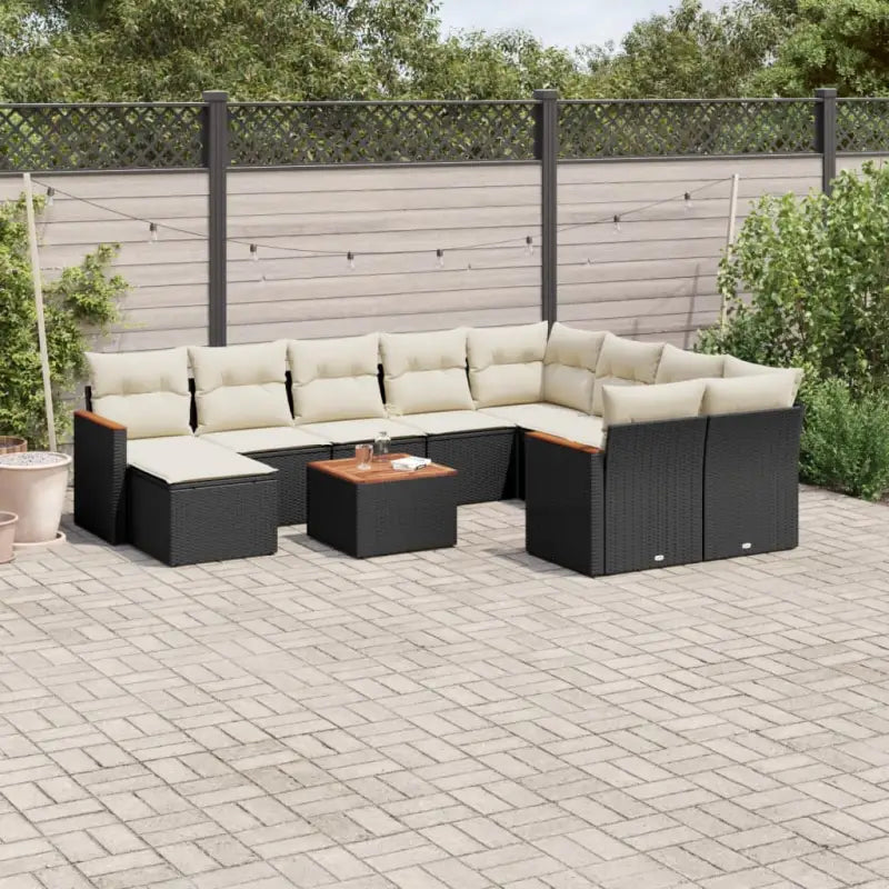 Beige materiaal loungeset met gepoedercoat staal en afmetingen voor tuin - Zwart en crème - Tuinsets
