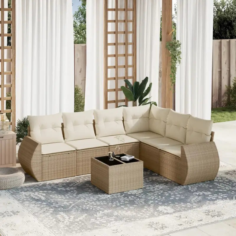 Beige materiaal loungeset met gepoedercoat staal en afmetingen voor tuin - beige en crèmekleurig / Met tafel - Tuinsets