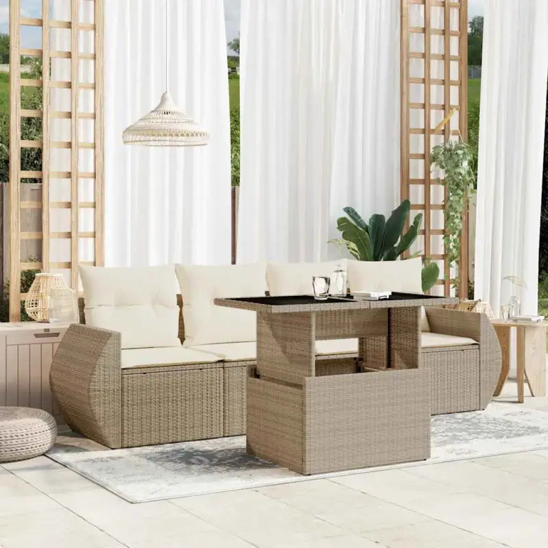 Beige materiaal loungeset met gepoedercoat staal en afmetingen voor tuin - beige en crèmekleurig / zonder opbergruimte