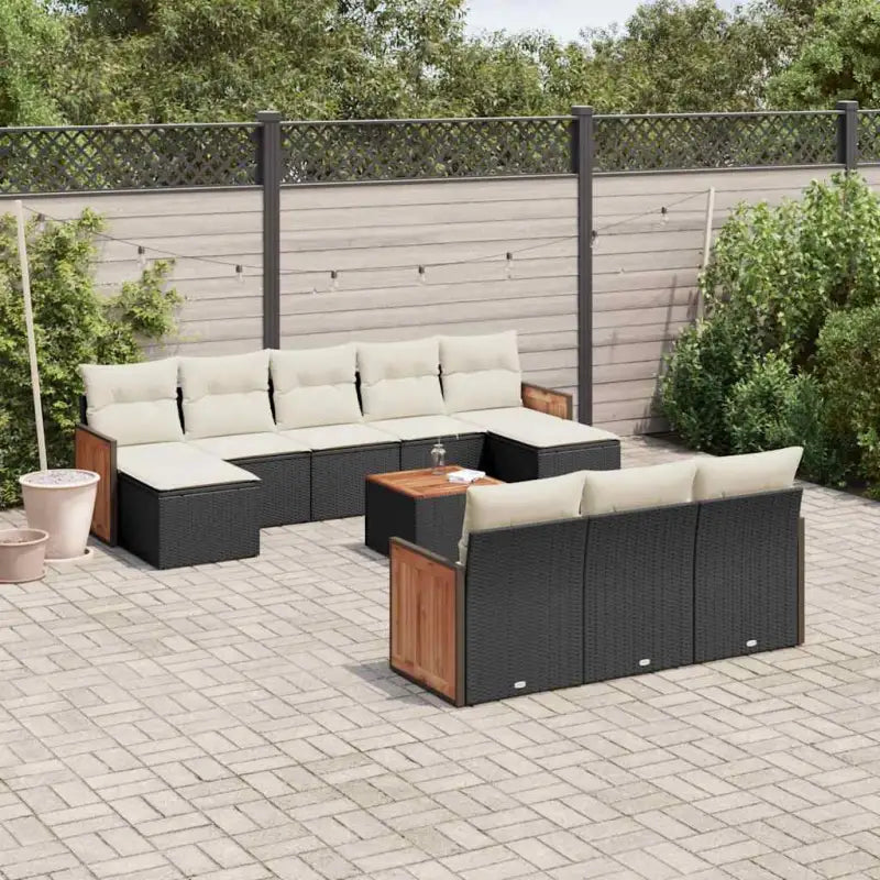 Beige materiaal loungeset met gepoedercoat staal en afmetingen - Zwart en crème / Met tafel - Tuinsets