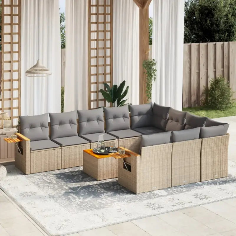 Beige materiaal loungeset met gepoedercoat staal en comfortabele afmetingen - Beige en grijs / Met tafel - Tuinsets