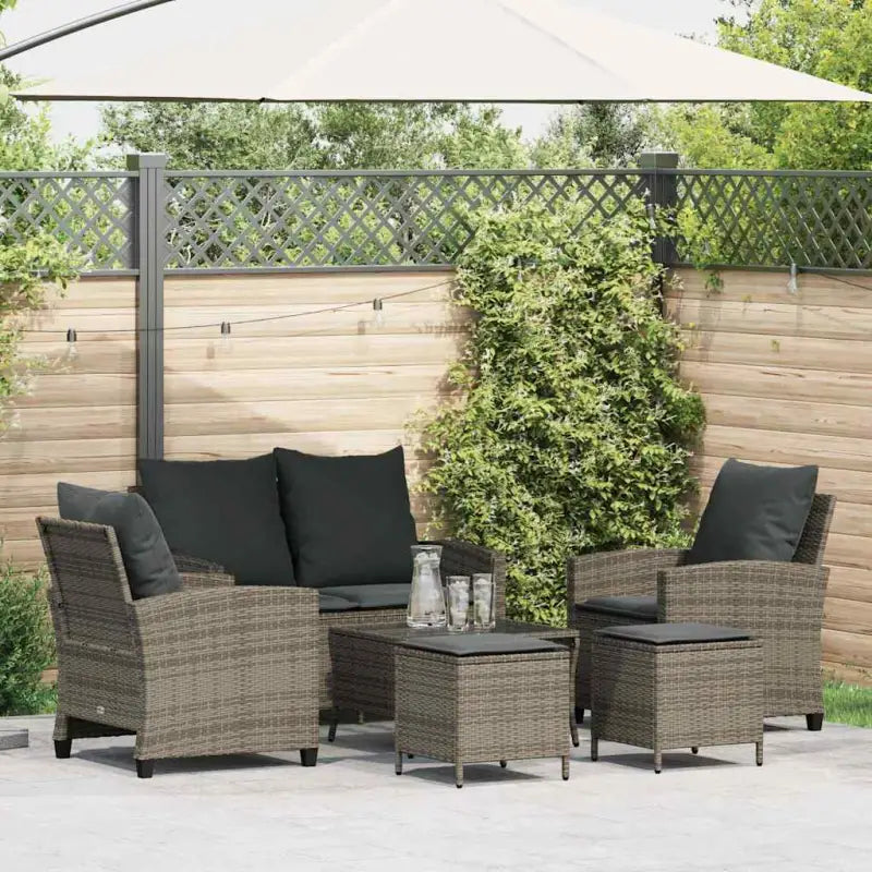 Beige materiaal loungeset met gepoedercoat staal en gehard glas - Grijs / Glas - Tuinsets