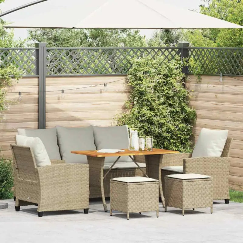 Beige materiaal loungeset met gepoedercoat staal en gehard glas - Beige en grijs / Hout - Tuinsets