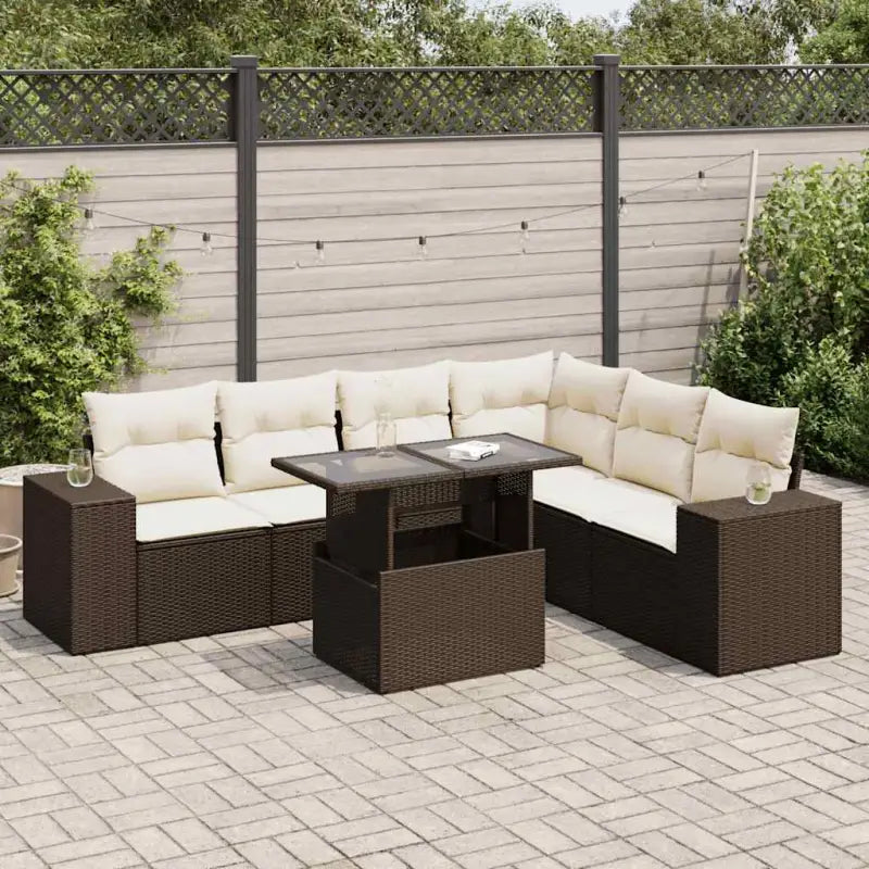 Beige materiaal loungeset met gepoedercoat staal en ruime afmetingen - Bruin en crème / met opbergruimte - Tuinsets