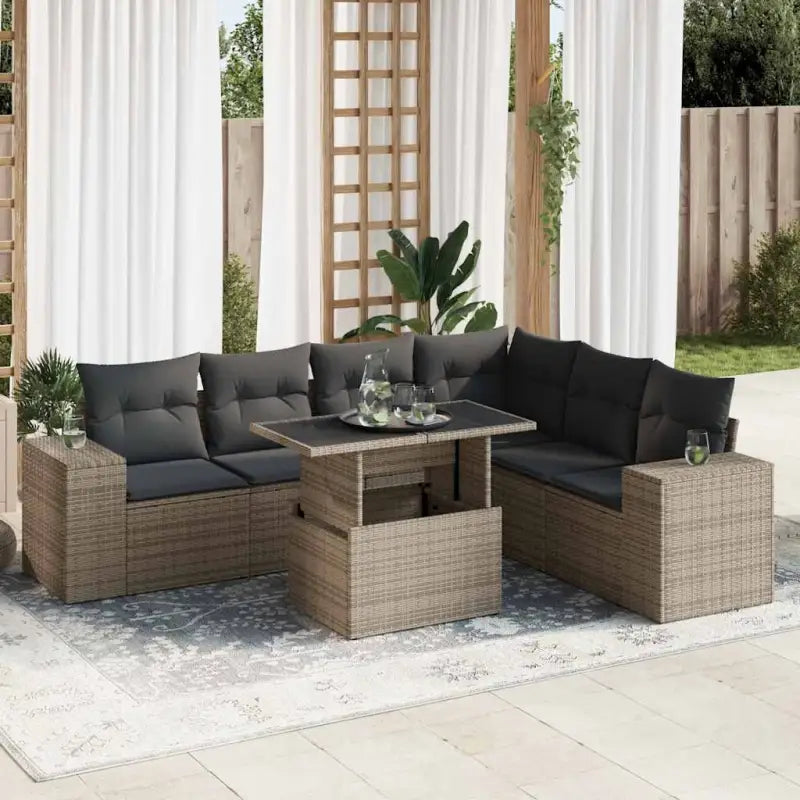 Beige materiaal loungeset met gepoedercoat staal en ruime afmetingen - Grijs / met opbergruimte - Tuinsets