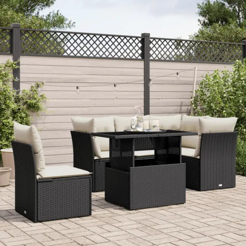 Beige materiaal loungeset met gepoedercoat staal voor jouw tuin of terras - Zwart en crème / Met tafel - Tuinsets