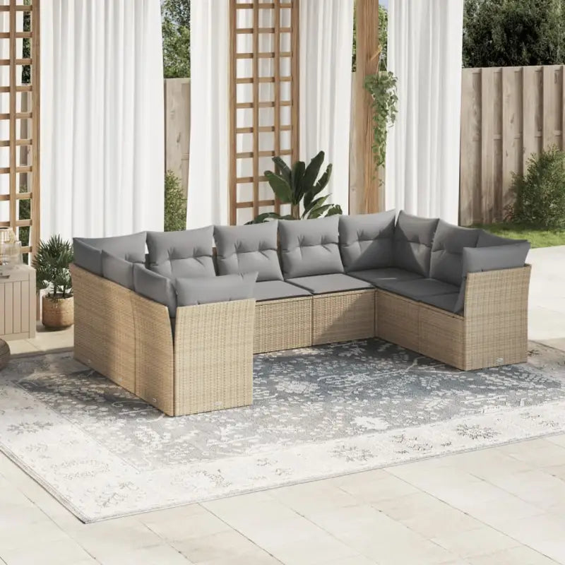 Beige materiaal loungeset met poly rattan en gepoedercoat staal afmetingen - Beige en grijs / Zonder tafel - Tuinsets