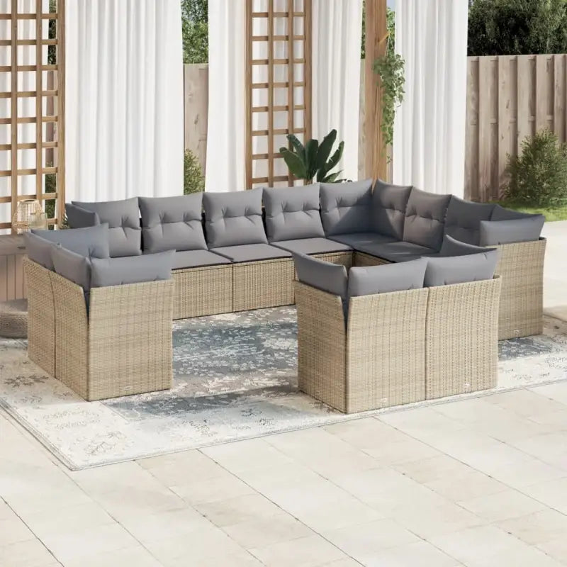 Beige materiaal loungeset met poly rattan en gepoedercoat staal - Beige en grijs / Zonder tafel - Tuinsets