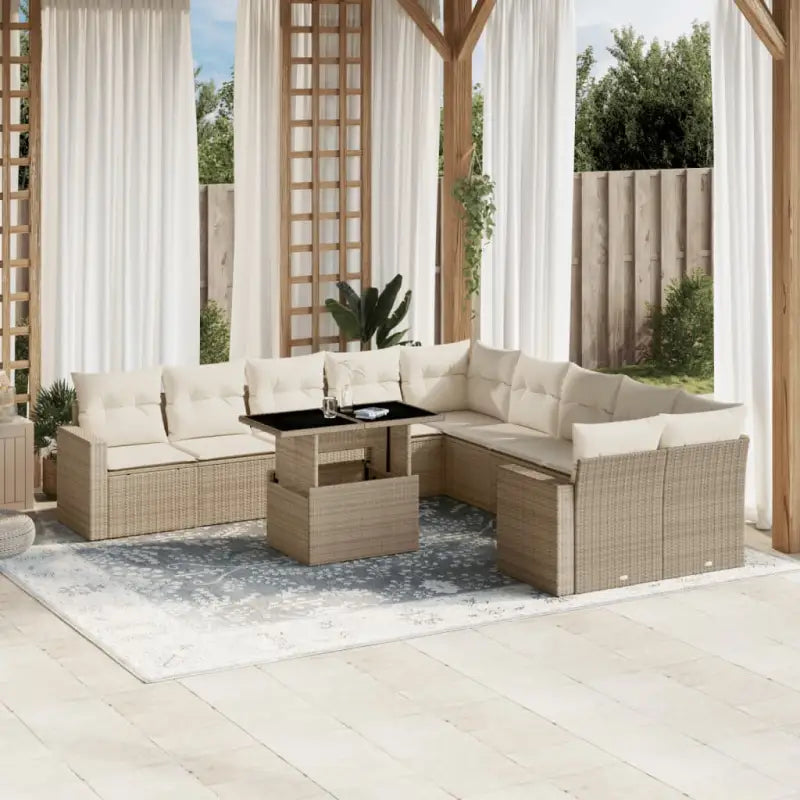 Beige materiaal loungeset van gepoedercoat staal met perfecte afmetingen - beige en crèmekleurig / Met tafel - Tuinsets