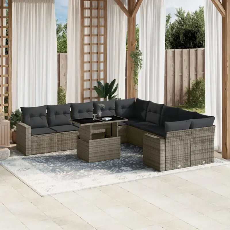Beige materiaal loungeset van gepoedercoat staal met perfecte afmetingen - Grijs / Met tafel - Tuinsets