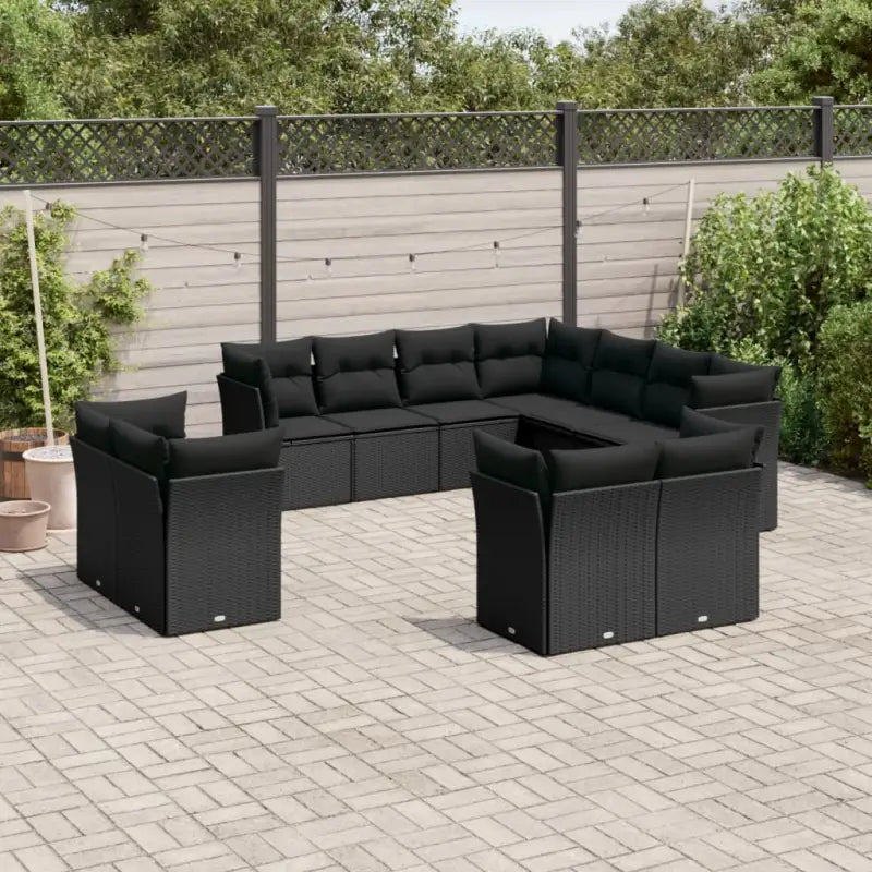 Beige Material Loungeset met Poly Rattan en Gepoedercoat Staal - Zwart / Zonder tafel - Tuinsets