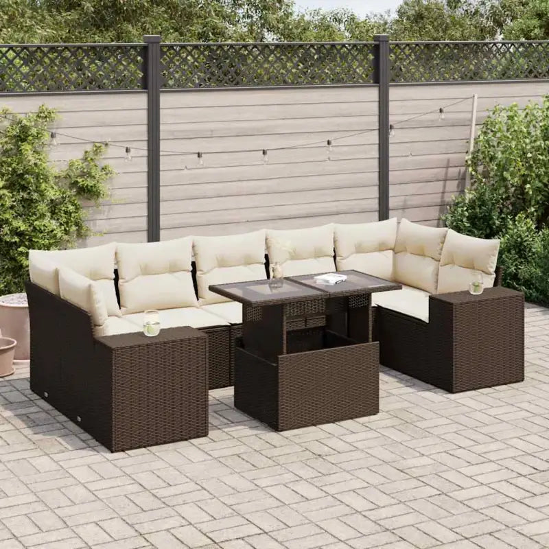 Beige materialen loungeset met gepoedercoat staal en afmetingen voor tuin - Bruin en crème / met opbergruimte - Tuinsets