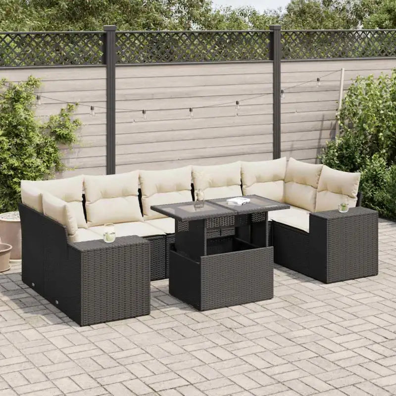 Beige materialen loungeset met gepoedercoat staal en afmetingen voor tuin - Zwart en crème / met opbergruimte - Tuinsets