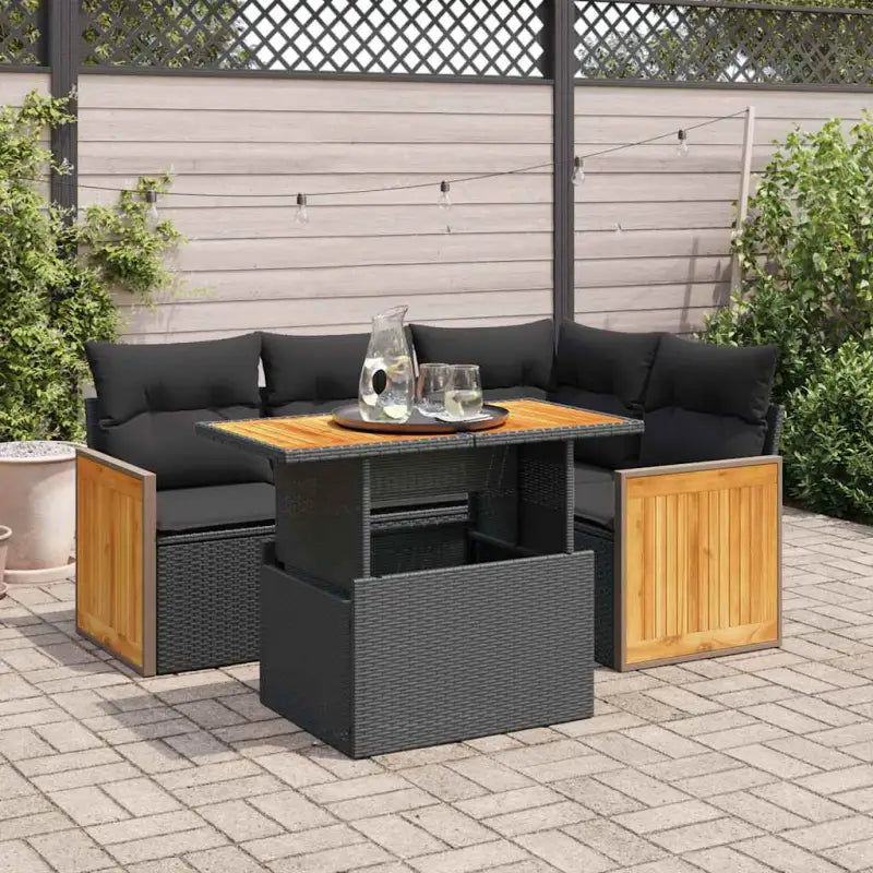 Beige materialen loungeset met gepoedercoat staal en comfortabele afmetingen - Zwart / met opbergruimte - Tuinsets