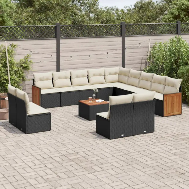 Beige materialen loungeset met gepoedercoat staal en comfortabele afmetingen - Zwart en crème / Met tafel - Tuinsets
