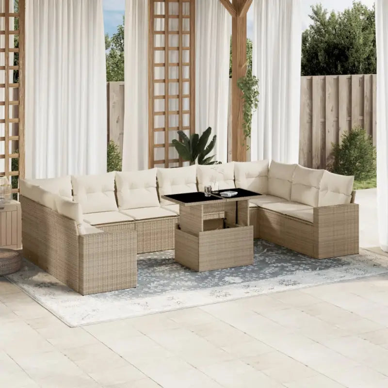 Beige tuinset met gepoedercoat staal en comfortabele afmetingen - beige en crèmekleurig / Met tafel - Tuinsets