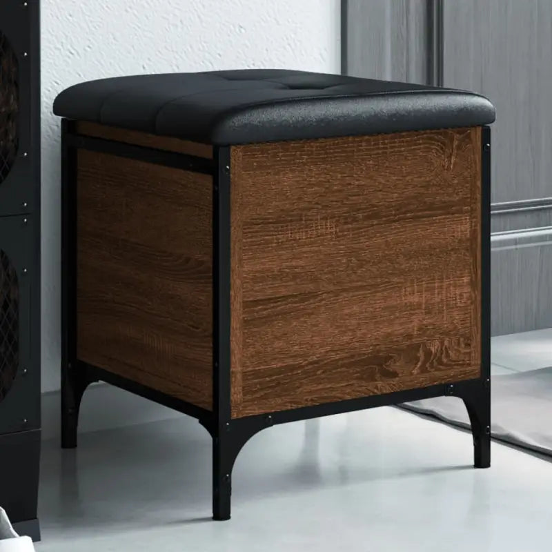 Bewerk hout Opberg- en Halbankje voor Opslag en Zitplezier - bruin eikenkleur / 42 x 42 x 45 cm - Opberg- & halbankjes