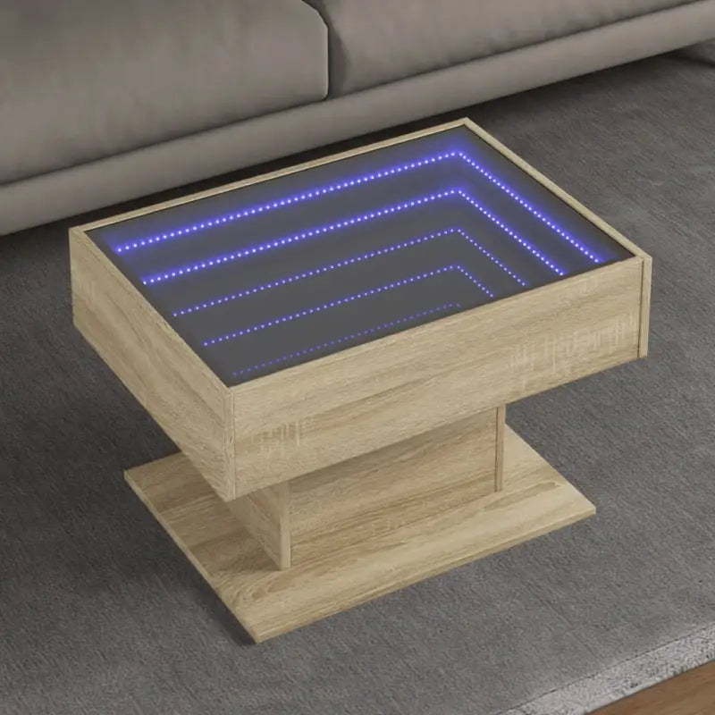 Bewerk hout salontafel met LED-Infinity Spiegel voor elke ruimte - Sonoma eiken / 1 / 70 cm - Salontafels