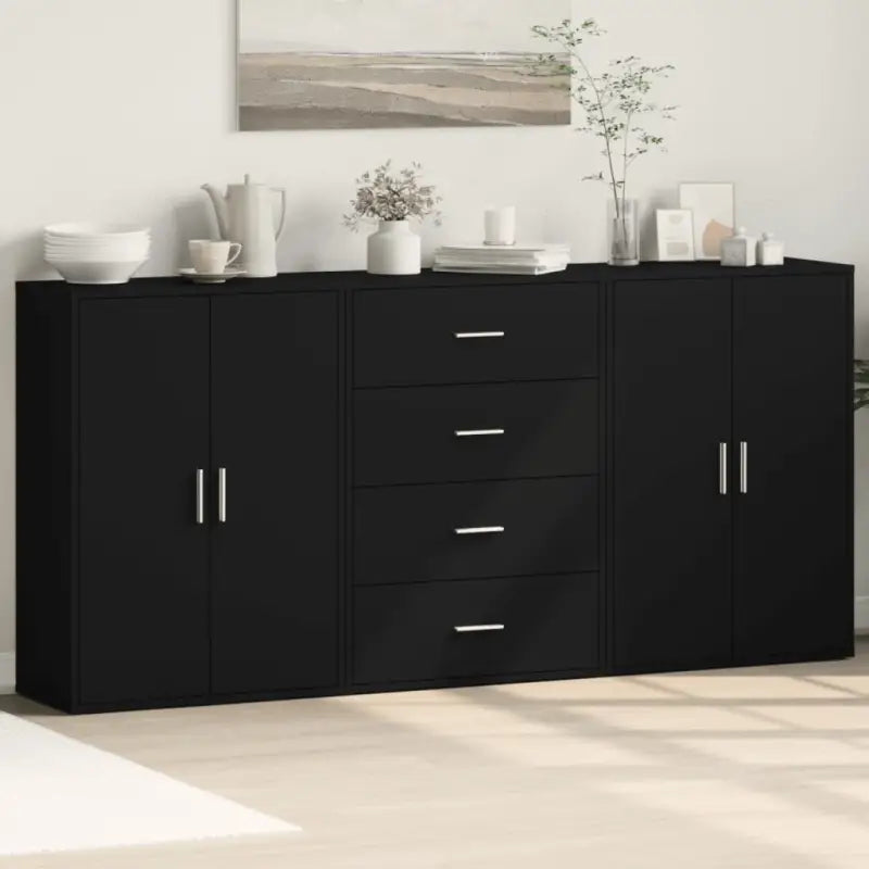 Bewerkt hout dressoir voor een trendy en praktische kamer inrichting - Zwart / 1 - Dressoirs & buffetkasten