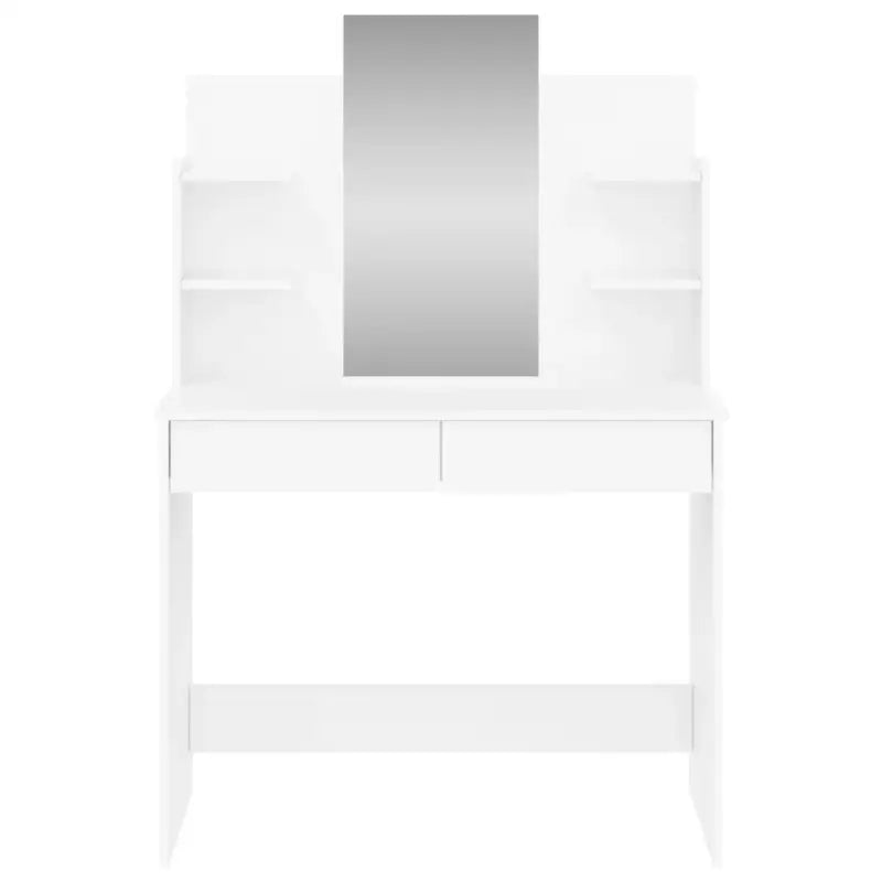 Bewerkt hout slaapkamerkaptafel met spiegel in hoogglans wit - Slaapkamerkaptafels