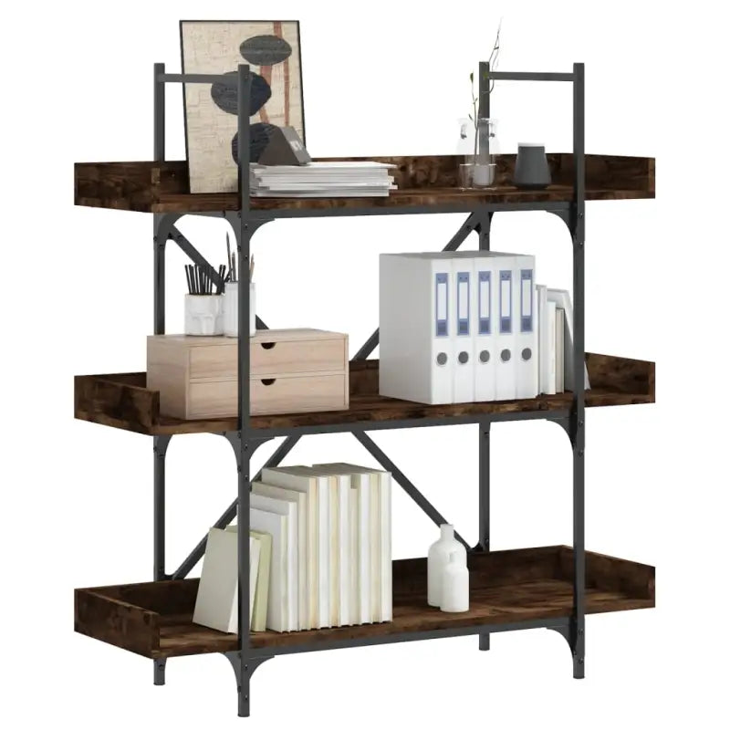 Bewerkte hout boekenkast biedt praktische opbergruimte met verstelbare poten - Gerookt eiken / 1 / 108.5 cm