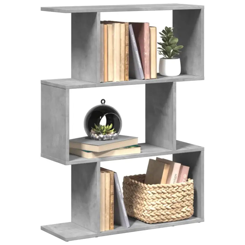 Bewerkte Houten Boekenkast Kamerscherm met Geometrisch Design - Betongrijs / 1 / 97 cm - Boekenkasten