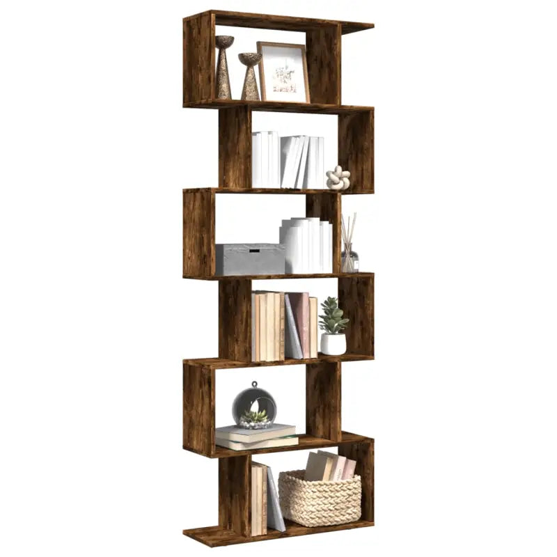 Bewerkte Houten Boekenkast Kamerscherm met Geometrisch Design - Gerookt eiken / 1 / 193 cm - Boekenkasten