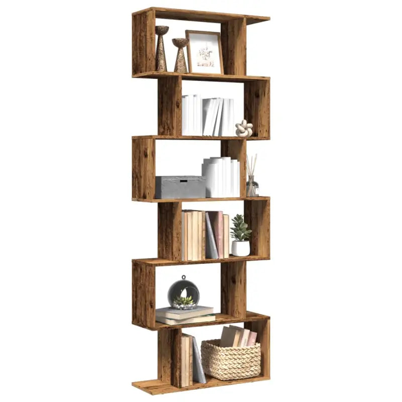 Bewerkte Houten Boekenkast Kamerscherm met Geometrisch Design - Oud hout / 1 / 193 cm - Boekenkasten