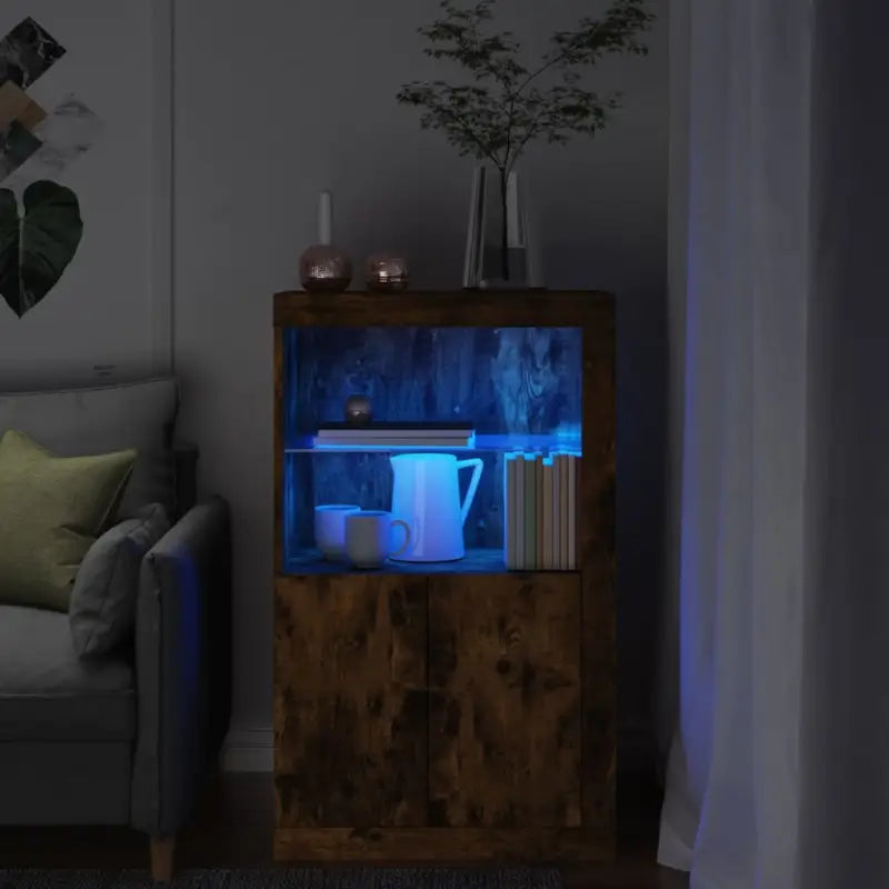 Bijzetkast met RGB LED-verlichting van bewerkt hout - Gerookt eiken / 1 - Opbergkasten & lockerkasten