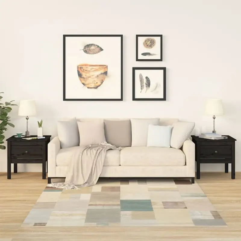 Bijzettafel van massief grenenhout voor praktische en stijlvolle opbergruimte - Zwart / 50 x 50 x 49 cm / 2