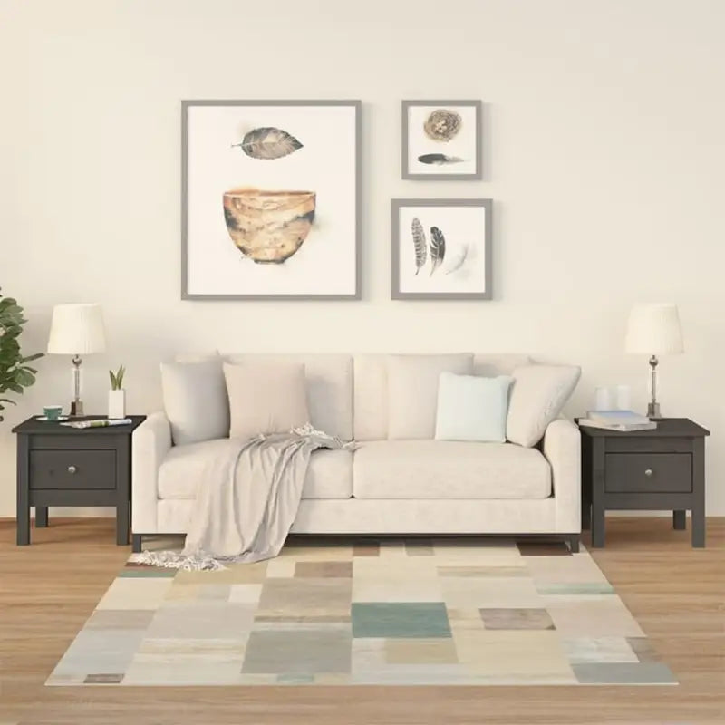 Bijzettafel van massief grenenhout voor praktische en stijlvolle opbergruimte - Grijs / 40 x 40 x 39 cm / 2