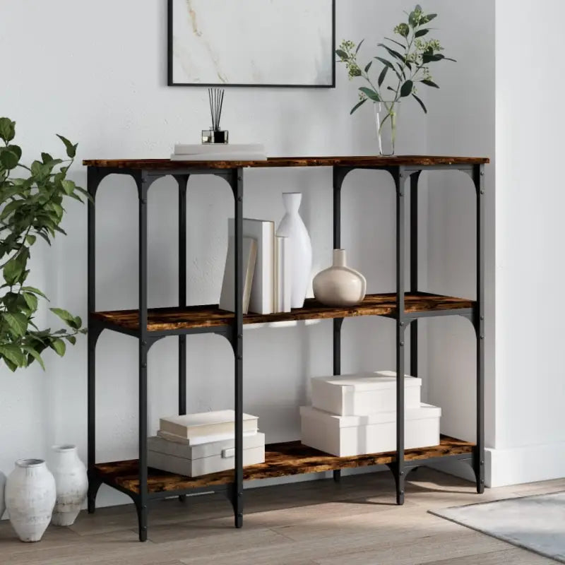 Bijzettafels met bewerkt hout en metalen frame voor elegantie - Gerookt eiken / 1 - Bijzettafels